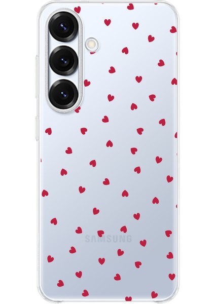 Samsung Galaxy S25 Plus Uyumlu Kırmızı Kalpler Tasarımlı Baskılı Silikon Kılıf