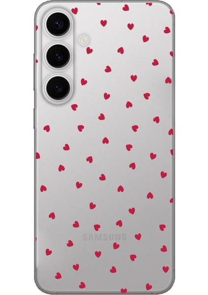 Galaxy S24 Fe Uyumlu Kırmızı Kalpler Tasarımlı Baskılı Silikon Kılıf
