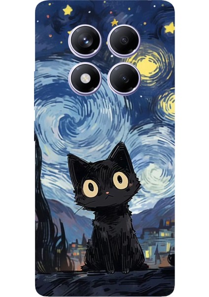 Redmi Note 14 Pro Plus 5g Uyumlu Gece Yarısı Kedi Tasarımlı Baskılı Silikon Kılıf