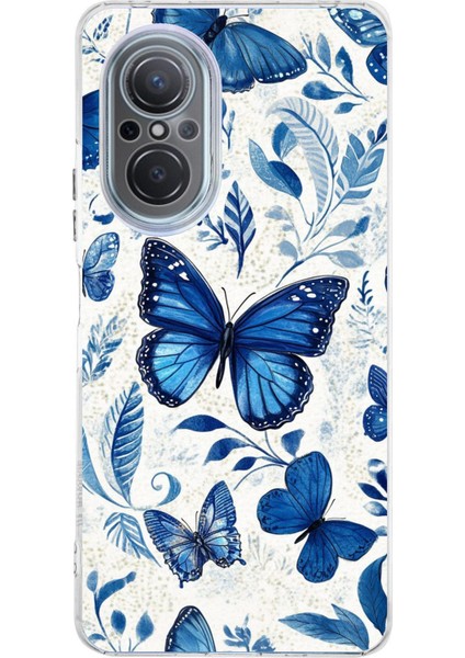Huawei Nova 9 Se Uyumlu Mavi Kelebekler Baskılı Silikon Kılıf