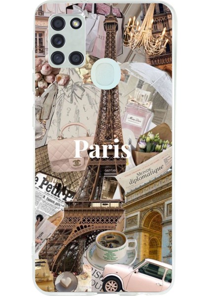 Samsung Galaxy A21S Uyumlu Paris Kolaj Baskılı Silikon Kılıf