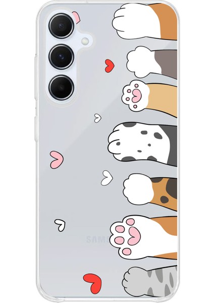 Samsung Galaxy A35 Uyumlu Sevimli Kedi Patiler Tasarımlı Baskılı Silikon Kılıf