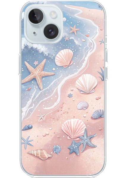 iPhone 15 Uyumlu Sahil Deniz Kabuğu Baskılı Silikon Kılıf