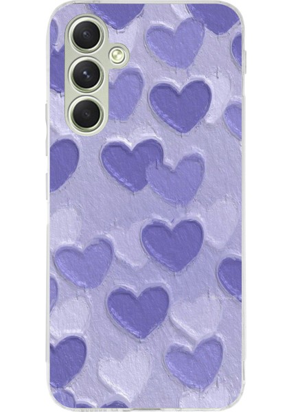 Samsung Galaxy A15 Uyumlu Mor Kalpler Tasarımlı Baskılı Silikon Kılıf