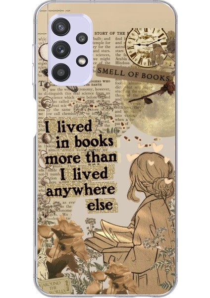 Samsung Galaxy A32 Uyumlu Kitap Okuyan Kadın Retro Baskılı Silikon Kılıf