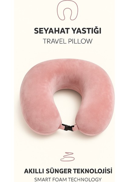 Visco, Seyahat, Boyun, Yastığı, Rahat, Uyku,Pembe. Kadifemsi Yastık