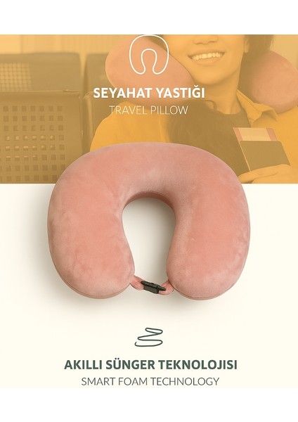 Visco, Seyahat, Boyun, Yastığı, Rahat, Uyku,Pembe. Kadifemsi Yastık