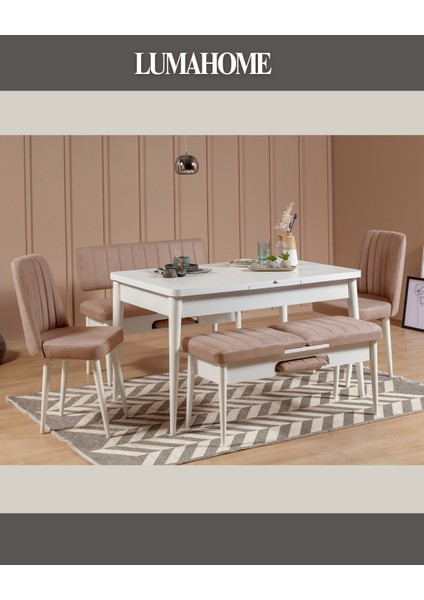 Gordes Extra Beyaz-Taş Yemek Masası Takımı