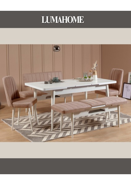 Gordes Extra Beyaz-Taş Yemek Masası Takımı