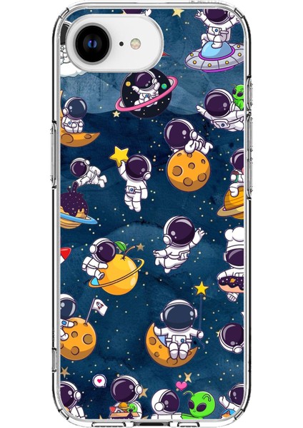 iPhone 16E Uyumlu Minik Astronotlar Uzayda Baskılı Silikon Kılıf