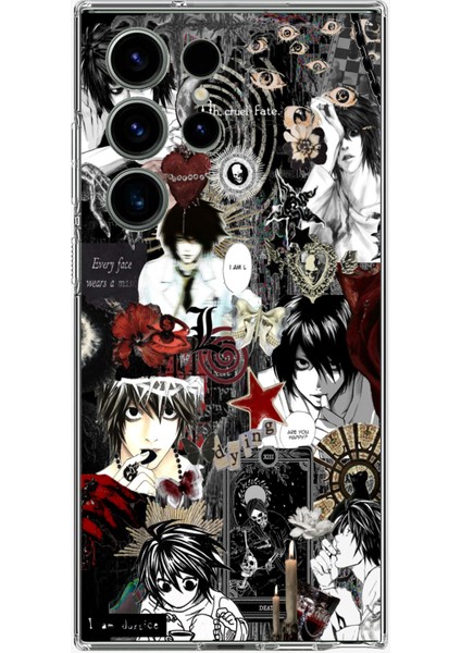 Samsung Galaxy S23 Ultra Uyumlu Death Note Kolaj Tasarımlı Baskılı Silikon Kılıf