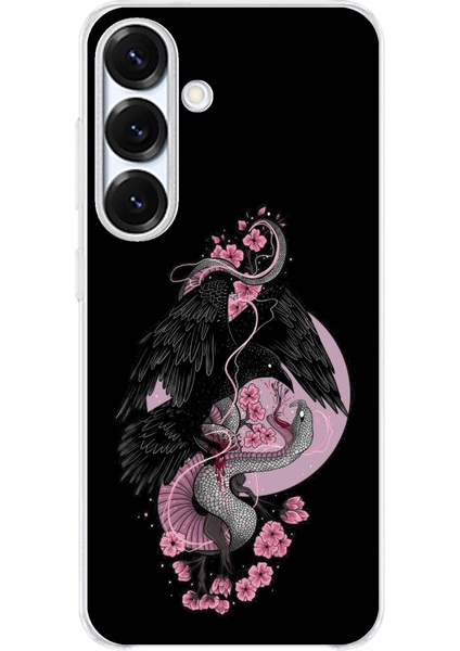 Samsung Galaxy S25 Plus Uyumlu Pembe Siyah Yılan Baskılı Silikon Kılıf