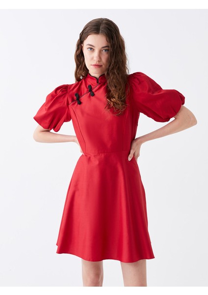 Yeni Sezon Hakim Yaka Düz Kısa Kollu Saten Elbise fiyatları