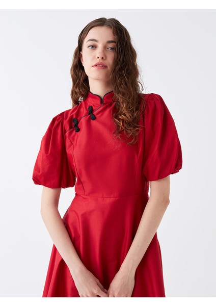 Yeni Sezon Hakim Yaka Düz Kısa Kollu Saten Elbise modelleri