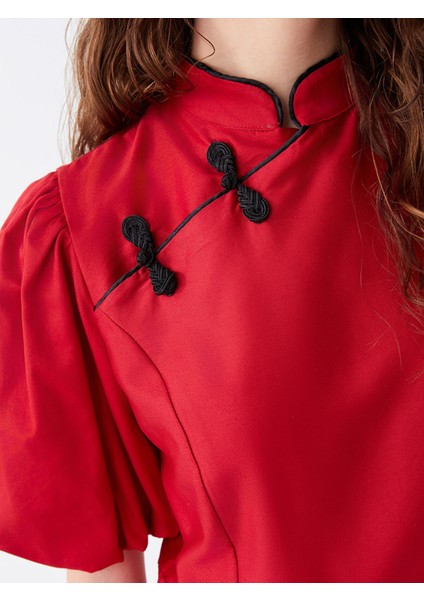 Yeni Sezon Hakim Yaka Düz Kısa Kollu Saten Elbise fırsatları