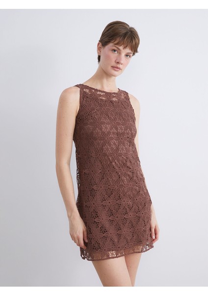 Yeni Sezon Bisiklet Yaka Dantelli Mini Elbise