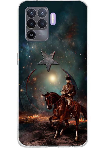 Oppo Reno 5 Lite Uyumlu Atatürk At Üstünde Zafer Baskılı Silikon Kılıf
