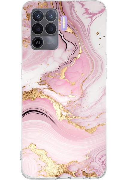 Oppo Reno 5 Lite Uyumlu Pembe Mermer Baskılı Silikon Kılıf