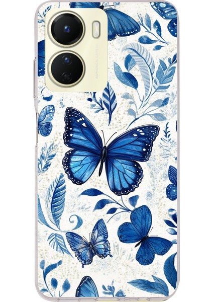 Vivo Y16 Uyumlu Mavi Kelebekler Baskılı Silikon Kılıf