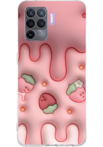 Oppo Reno 5 Lite Uyumlu Çilekli Pasta Baskılı Silikon Kılıf