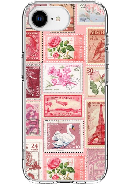 iPhone 16E Uyumlu Pembe Posta Pulları Baskılı Silikon Kılıf