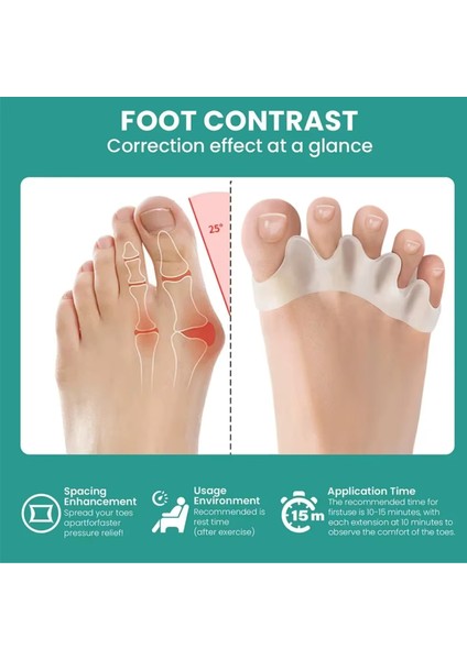 Yumuşak Beyaz Silikonlu, Ayak 5 Parmak Duruş Düzeltici,parmak Ayırıcı, Rahatlatıcı,makaralı Bunyon