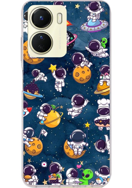 Vivo Y16 Uyumlu Minik Astronotlar Uzayda Baskılı Silikon Kılıf