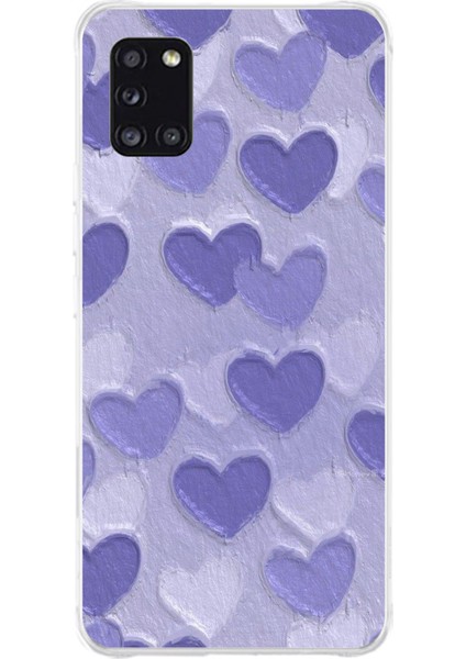 Samsung Galaxy A31 Uyumlu Mor Kalpler Tasarımlı Baskılı Silikon Kılıf
