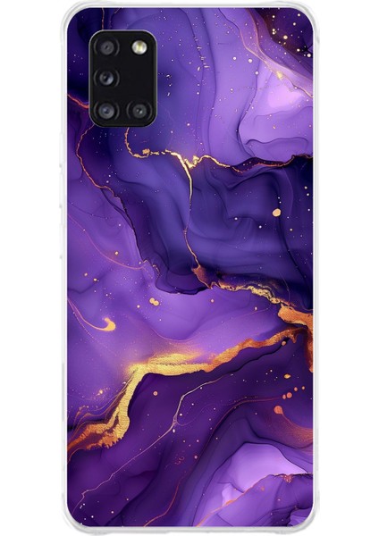 Samsung Galaxy A31 Uyumlu Ametist Taşı Mor Mermer Baskılı Silikon Kılıf