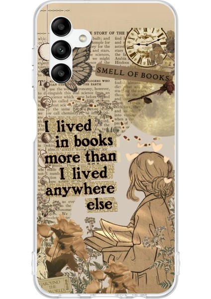Samsung Galaxy A04S Uyumlu Kitap Okuyan Kadın Retro Baskılı Silikon Kılıf