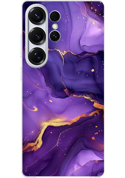 Samsung Galaxy S25 Ultra Uyumlu Ametist Taşı Mor Mermer Baskılı Silikon Kılıf