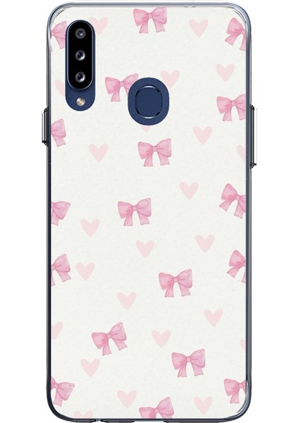 Samsung Galaxy A20S Uyumlu Fiyonklar ve Pembe Kalpler Baskılı Silikon Kılıf