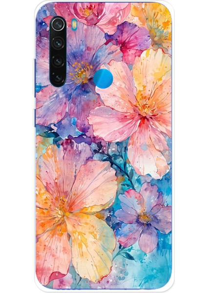 Redmi Note 8 Uyumlu Renkli Çiçekler Sulu Boya Baskılı Silikon Kılıf