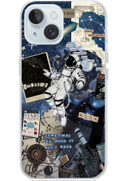 iPhone 15 Uyumlu Retro Astronot Tasarımlı Baskılı Silikon Kılıf