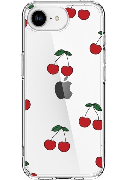 iPhone 16E Uyumlu Kirazlar Tasarımlı Baskılı Silikon Kılıf