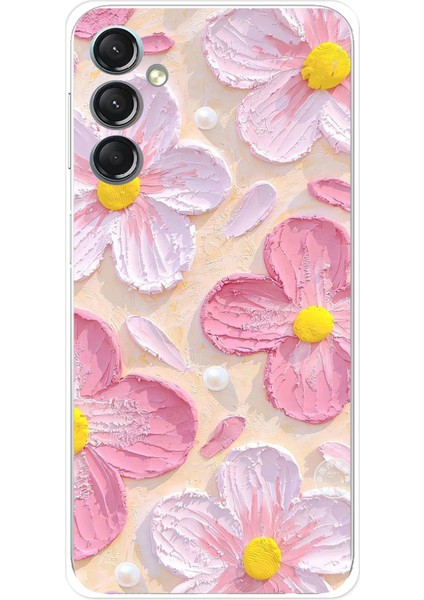 Samsung Galaxy A24 Uyumlu Pembe Beyaz Çiçekler Sulu Boya Baskılı Silikon Kılıf