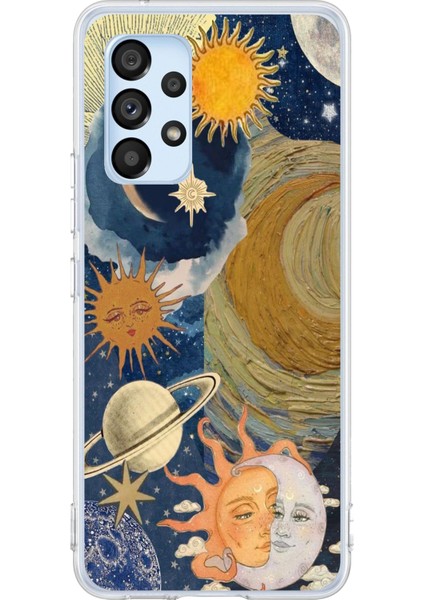 Samsung Galaxy A53 Uyumlu Güneş ve Ay Evren Tasarımlı Baskılı Silikon Kılıf