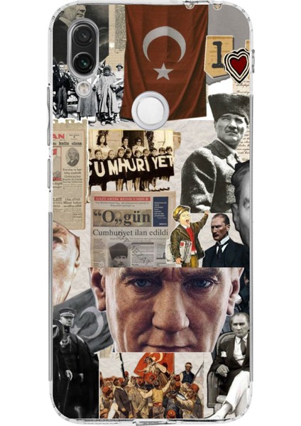 Redmi Note 7 Uyumlu Atatürk Cumhuriyet Kolaj Baskılı Silikon Kılıf
