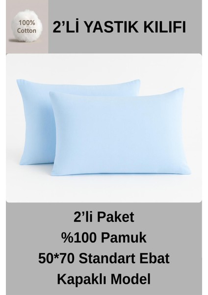 %100 Pamuk Yastik Kilifi 50*70 ( 2 Adet) -Mavi̇
