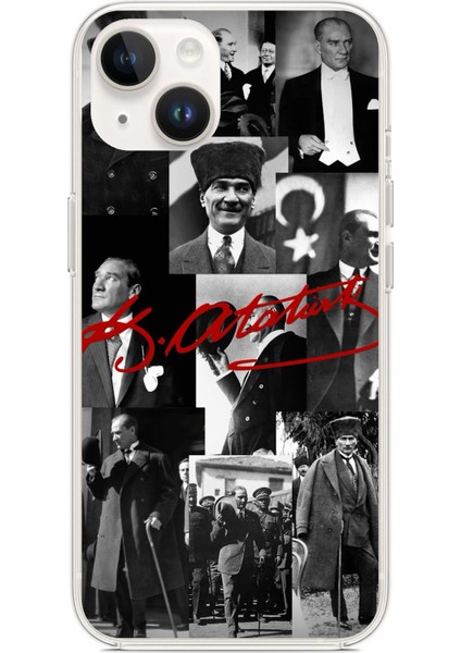 iPhone 13 - 14 Uyumlu Kırmızı Mustafa Kemal Atatürk Imza Baskılı Silikon Kılıf