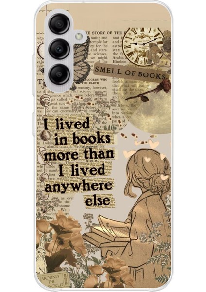Samsung Galaxy A14 Uyumlu Kitap Okuyan Kadın Retro Baskılı Silikon Kılıf
