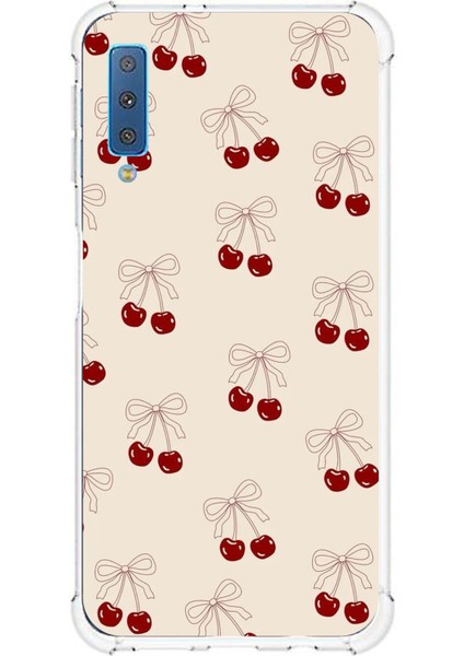 Samsung Galaxy A7 2018 Uyumlu Fiyonklu Kirazlar Baskılı Silikon Kılıf