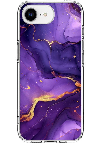 iPhone 16E Uyumlu Ametist Taşı Mor Mermer Baskılı Silikon Kılıf