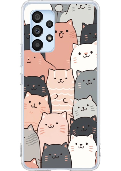 Samsung Galaxy A53 Uyumlu Pufi Kedicikler Tasarımlı Baskılı Silikon Kılıf