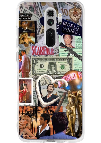 Redmi Note 8 Pro Uyumlu Scarface Kolaj Tasarımlı Baskılı Silikon Kılıf