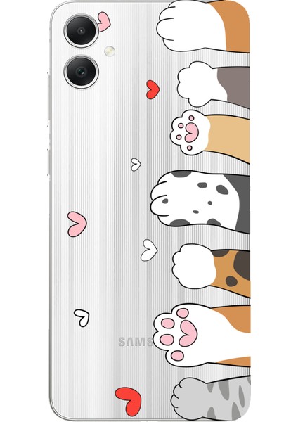 Samsung Galaxy A05 Uyumlu Sevimli Kedi Patiler Tasarımlı Baskılı Silikon Kılıf