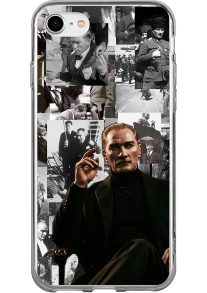 iPhone 6 - 6s Uyumlu Mustafa Kemal Atatürk Kolaj Baskılı Silikon Kılıf