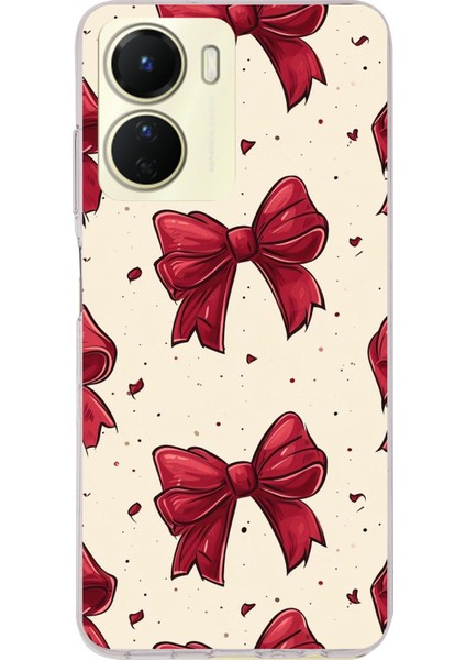 Vivo Y16 Uyumlu Büyük Kırmızı Fiyonklar Baskılı Silikon Kılıf