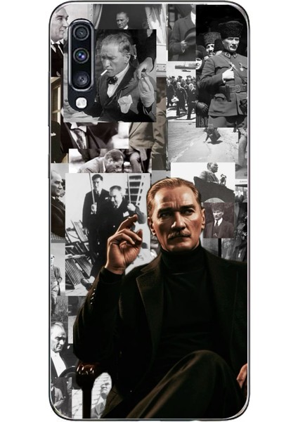 Samsung Galaxy A70 Uyumlu Mustafa Kemal Atatürk Kolaj Baskılı Silikon Kılıf
