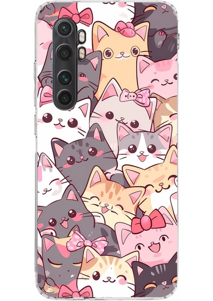 Mi Note 10 Lite Uyumlu Sevimli Kediler Baskılı Silikon Kılıf